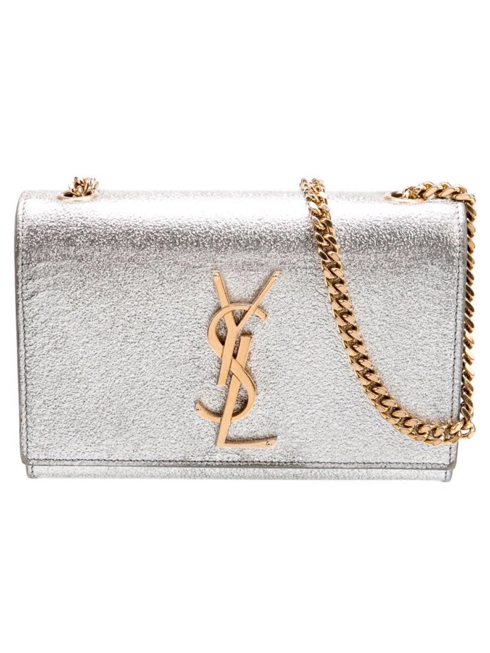 Saint Laurent Silver Metallic Minaudiere with Gold Hardware